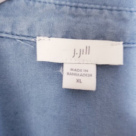 J Jill Linen Blend Tie Dye Blue Roll-Tab Sleeve Button Up Shirt - Size XL - Picture 7 of 10
